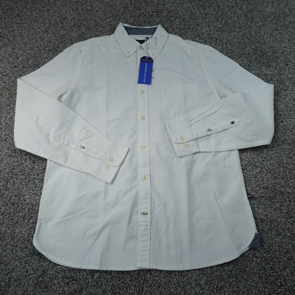 NEW Nautica Shirt Mens M White OCBD Oxford Cloth Button Down Long Sleeve Dress